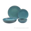 20pcs Porcelaine Ceramic Blue Round Plate Dinneresetet